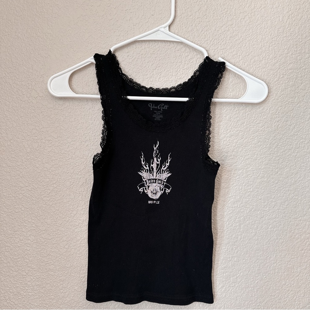 J. Galt Black Lace Trim Tank Top